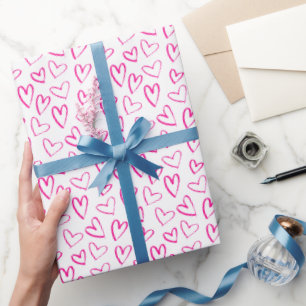 Rosa Minimalistisches Muster Herzchen Valentinstag Geschenkpapier