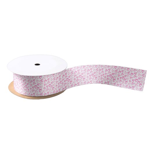 Rosa Minimalistisches Muster Herzchen Valentinstag Satinband (Spule)