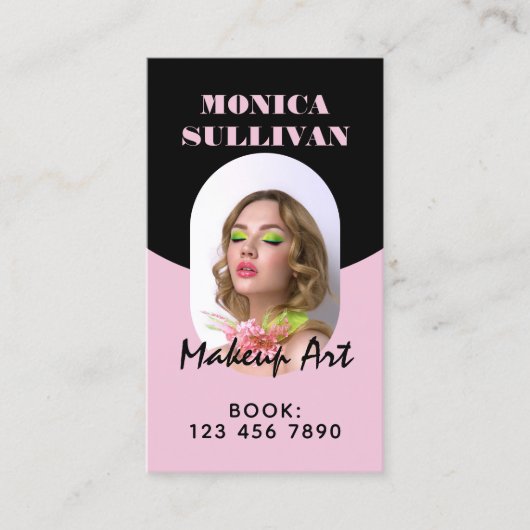 Rosa minimalistisches Schwarz-Makeup Visitenkarte (Vorderseite)