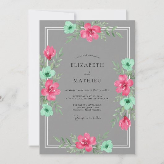 Rosa Mint Bemalte Hochzeit Einladung (Vorderseite)