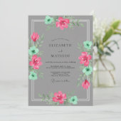 Rosa Mint Bemalte Hochzeit Einladung (Stehend Vorderseite)