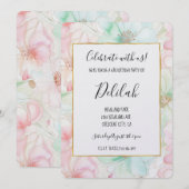 Rosa Mint Blumen Geburtstag Einladung (Vorne/Hinten)