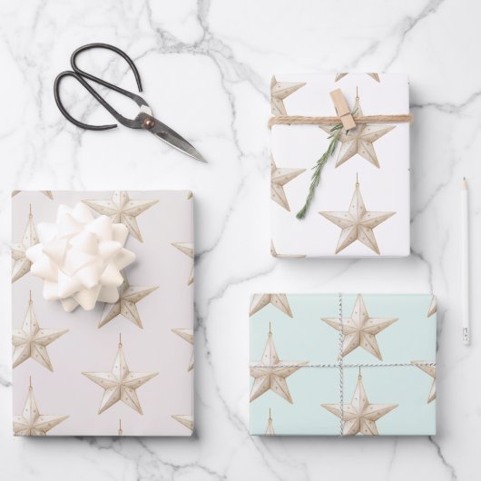 Rosa Mint Grün Stern Ornamente Weihnachten Geschenkpapier Set (Vorderseite)