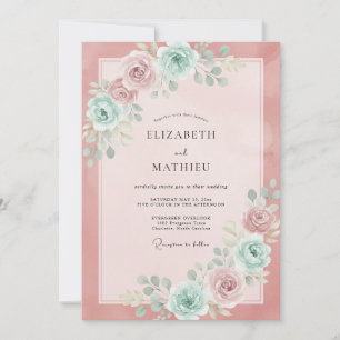 Rosa-Mint-Pfingstrosen-Hochzeit Einladung