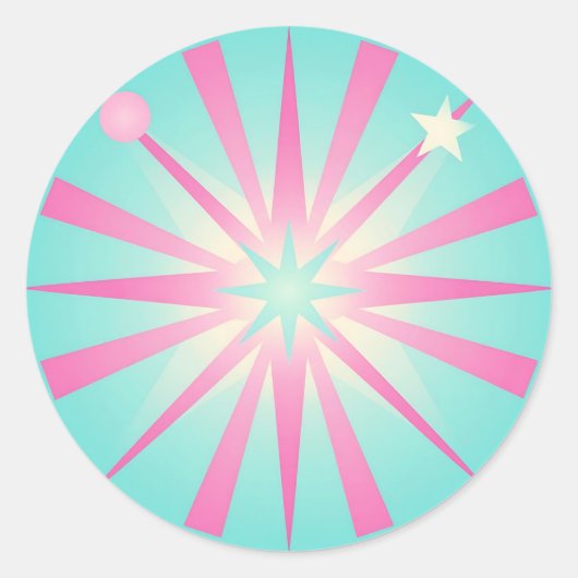 Rosa Mint Retro Starburst Glow Runder Aufkleber (Vorderseite)