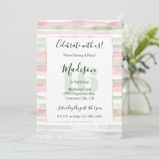 Rosa Mint-Rosa Streifen 16. Geburtstag Einladung