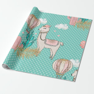 Rosa, Mint und Gold Glitter Wüsten-Steampunk-Lama Geschenkpapier