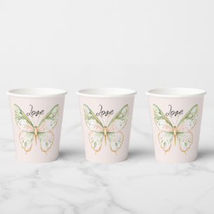 Rosa Mintgrün Gold Schmetterling Hochzeit Pappbecher
