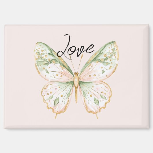 Rosa Mintgrün Gold Schmetterling Liebe Magnet (Vorderseite)