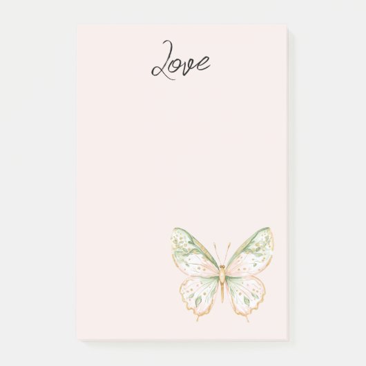 Rosa Mintgrün Gold Schmetterling Liebe Post-it Klebezettel (Vorderseite)