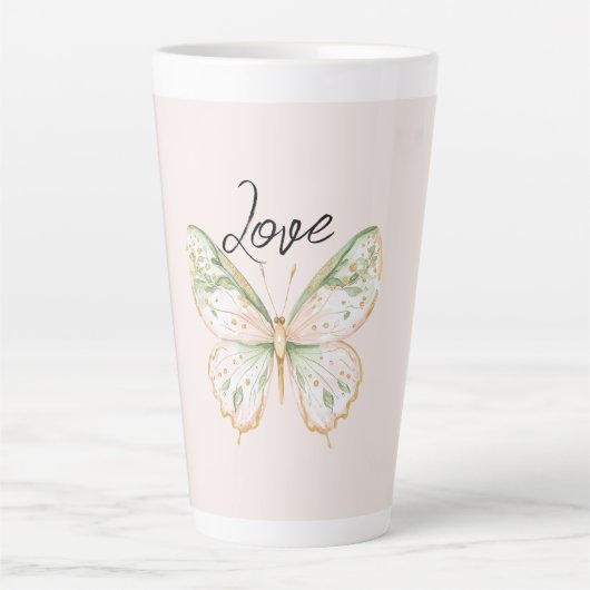 Rosa Mintgrün Gold Schmetterling  Milchtasse (Vorderseite)
