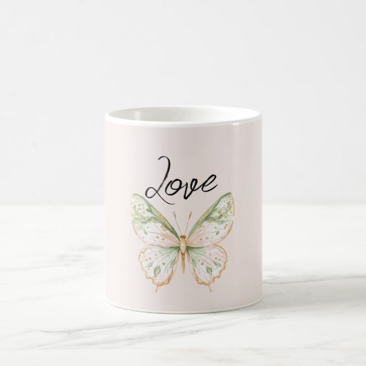 Rosa Mintgrün Goldener Schmetterling Kaffeetasse (Mittel)