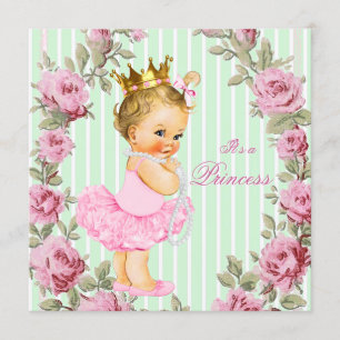 Rosa Mintgrüne Rosen Ballerina Baby Shower Einladung