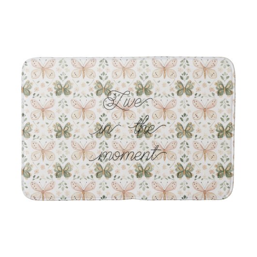 Rosa Mintgrüne Schmetterlinge  Badematte (Vorderseite)