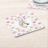 Rosa Minze Blumen Ranunculus Pferd Geburtstag Rechteckiger Pappuntersetzer (angewinkelt)