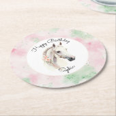 Rosa Minze Floral Weißes Pferd Geburtstag Runder Pappuntersetzer (Angewinkelt)