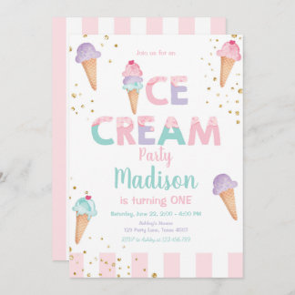 Rosa Minze Ice Creme Cone Confetti Geburtstag Einl Einladung