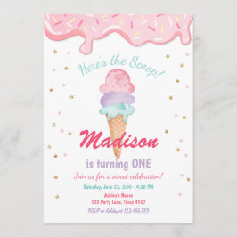Rosa Minze Ice Creme Cone Confetti Geburtstag Einl Einladung
