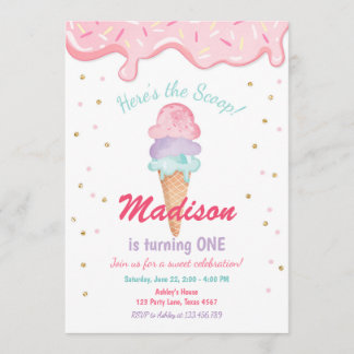 Rosa Minze Ice Creme Cone Confetti Geburtstag Einl Einladung