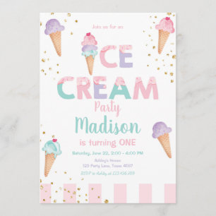 Rosa Minze Ice Creme Cone Confetti Geburtstag Einl Einladung