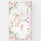 Rosa Minze Lila Floral Woodland glücklich Geburtst Banner (Vertikal)