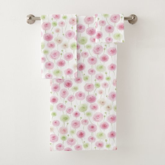 Rosa Minze Ranunculus Blumen Badhandtuch Set (Insitu)