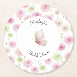 Rosa Minze Ranunculus Blumen-Braut-Shower Runder Pappuntersetzer