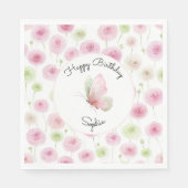 Rosa Minze Ranunculus Blumen Geburtstag Serviette (Vorderseite)