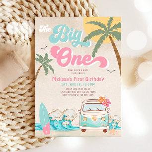 Rosa Minze The Big One Surfen 1. Geburtstag Einladung