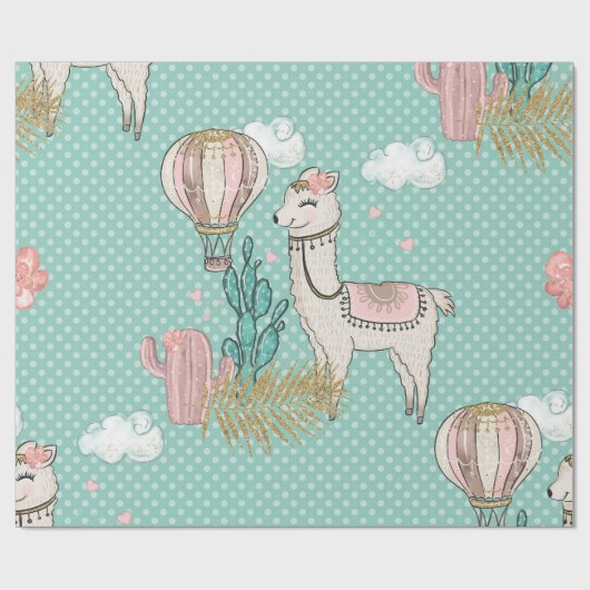 Rosa, Minze und Gold Glitzer Wüste Steampunk Llama Geschenkpapier (Flach)