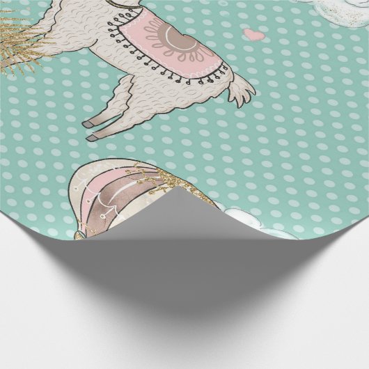Rosa, Minze und Gold Glitzer Wüste Steampunk Llama Geschenkpapier (Ecke)