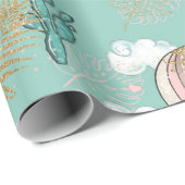 Rosa, Minze und Imitate Glitzer Gold Tropische Wüs Geschenkpapier (Rolleneckpunkt)