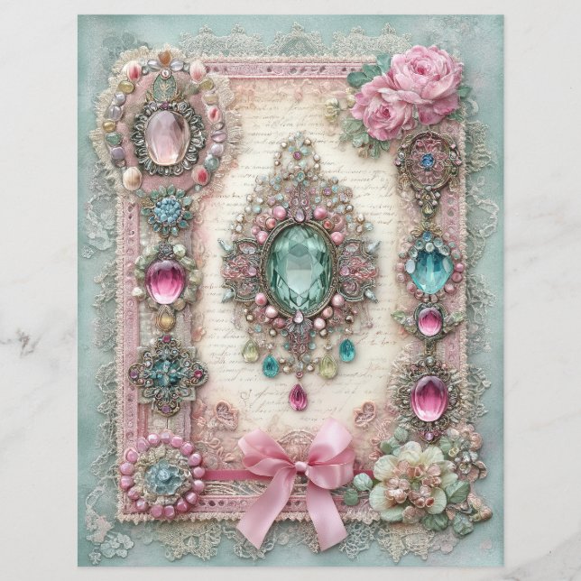 Rosa Minze Vintage-Junk-Journal-Schrappbuch-Papier (Vorderseite)
