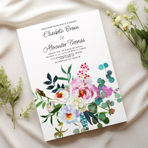 Rosa Minzgrün, weiße Perle Blütenboho Hochzeit Einladung