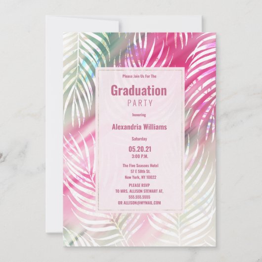 Rosa Minzgrün, weißes Aquarell Abschluss Einladung (Vorderseite)