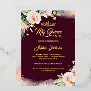 Rosa Mis Quince Blumenfoto Quinceanera Geburtstag Folieneinladung