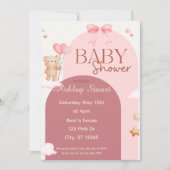 Rosa mit Bären und Ballons Babydusche Einladung (Vorderseite)