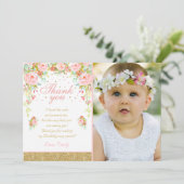 Rosa mit Blumengold danken Ihnen, Rosa u. Gold zu Dankeskarte (Stehend Vorderseite)