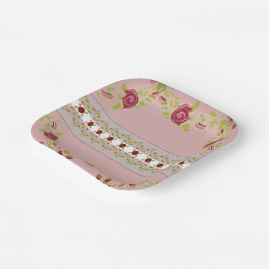 Rosa mit Blumenmuster Pappteller (Gewinkelt)