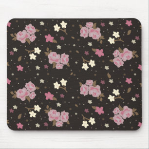 Rosa Mit BlumenRosen auf dunklem Braun Mousepad