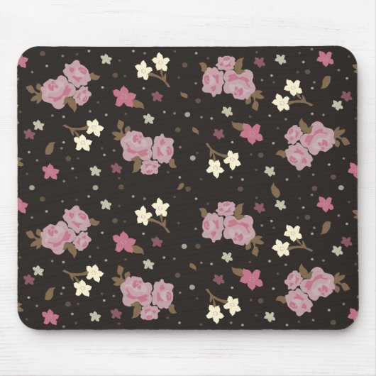 Rosa Mit BlumenRosen auf dunklem Braun Mousepad (Vorne)