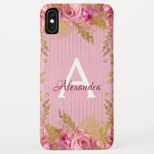 Rosa Mit BlumenRosen und Goldfolien-Monogramm Case-Mate iPhone Hülle