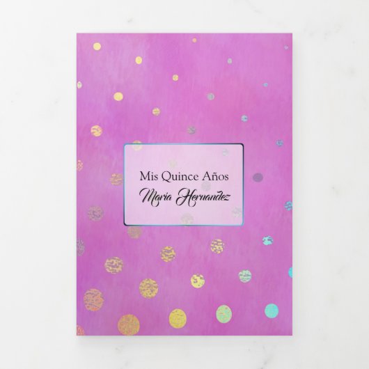 Rosa mit Confetti und Custom Foto Quinceañera Dreifach Gefaltete Einladung (Cover)