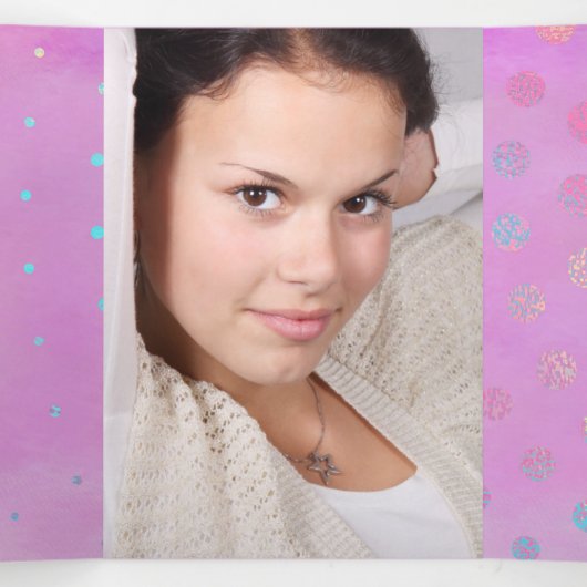 Rosa mit Confetti und Custom Foto Quinceañera Dreifach Gefaltete Einladung (Innenseite Mitte)