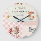 Rosa mit floralen Akzenten und individuellem Writ Große Wanduhr (Vorderseite)