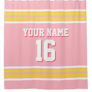 Rosa mit gelben weißen Streifen Sport Jersey Duschvorhang