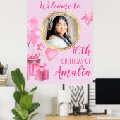 Rosa mit Geschenken und Ballons rund um das Foto Poster (Heimbüro)