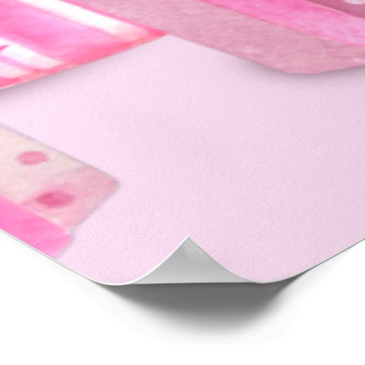 Rosa mit Geschenken und Ballons rund um das Foto Poster (Ecke)