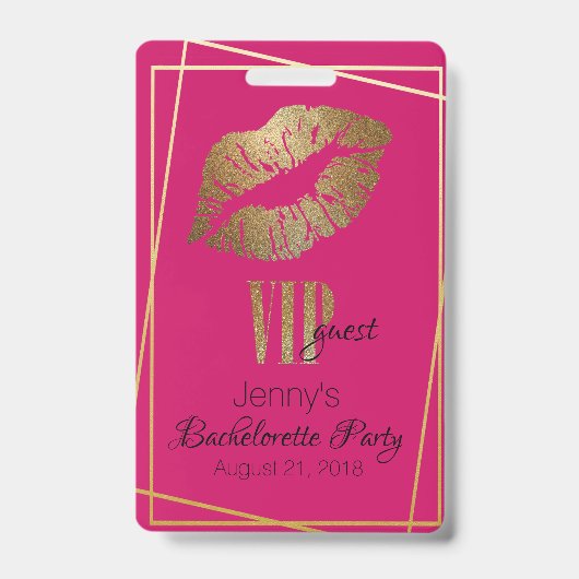 Rosa mit Gold Lip Print Junggeselinnen-Abschied Ab Ausweis (Front)