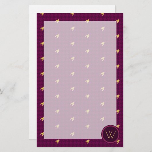 Rosa mit Goldakzent-Hahnentrittmuster-Stationery Briefpapier (Vorne/Hinten)